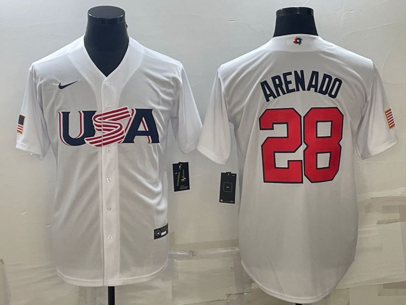 Men 2023 World Cub USA #28 Arenado White Nike MLB Jersey11